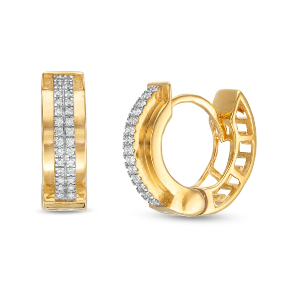 1/10 CT. T.W. Diamond Double Row Greek Key Huggie Hoop Earrings in 10K Gold