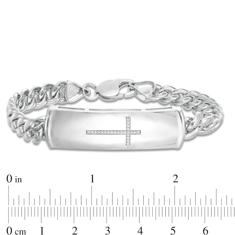 1/20 CT. T.W. Diamond Cross ID Bracelet in Sterling Silver - 8.5"