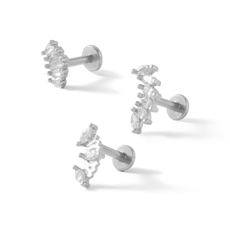 Solid and Tube Stainless Steel CZ Multi-Shape Stud Set - 16G