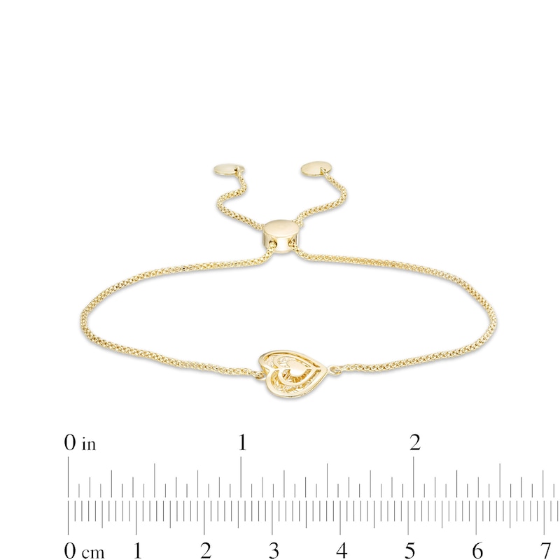 Sideways Filigree Triple Heart Bolo Bracelet in 10K Gold - 9"