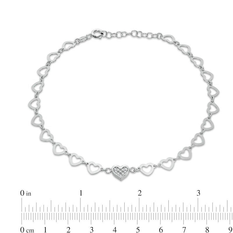 Sterling Silver CZ Heart Link Anklet Made in Italy