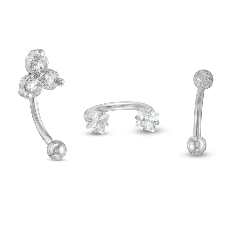 Main Image 1 of Solid and Tube Stainless Steel CZ Rook Barbell Set - 16G