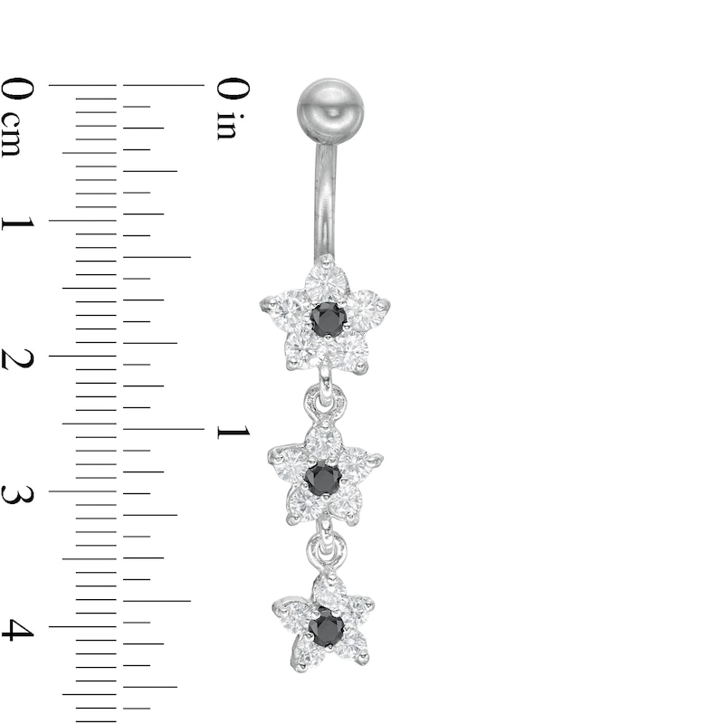 Main Image 2 of 014 Gauge Black and White Cubic Zirconia Flower Dangle Belly Button Ring in Solid Stainless Steel