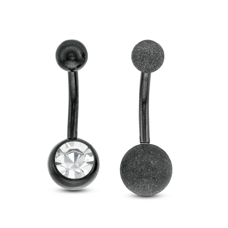 Main Image 1 of 014 Gauge Crystal Eyebrow Curved Barbell Set in Solid Stainless Steel with Black Ion-Plate