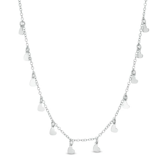 Heart Station Dangle Necklace in Sterling Silver - 17.75"