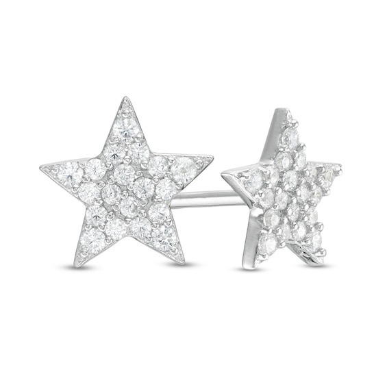 Cubic Zirconia Star Stud Earrings in Solid Sterling Silver
