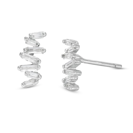 Emerald-Cut Cubic Zirconia Stud Earrings in Sterling Silver