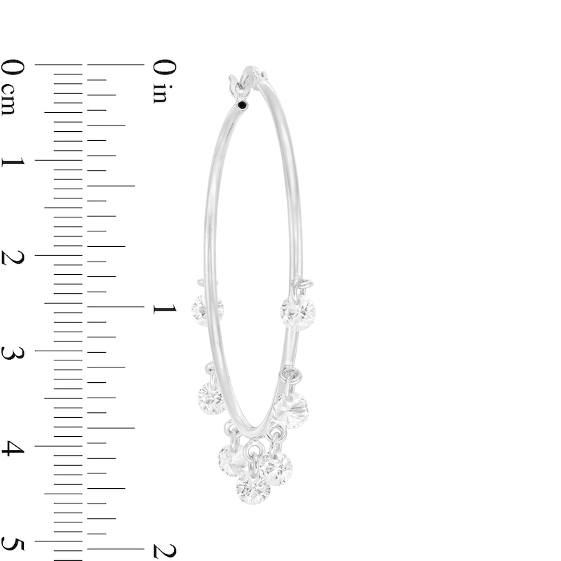 4mm Cubic Zirconia Dangle Tube Hoop Earrings in Sterling Silver