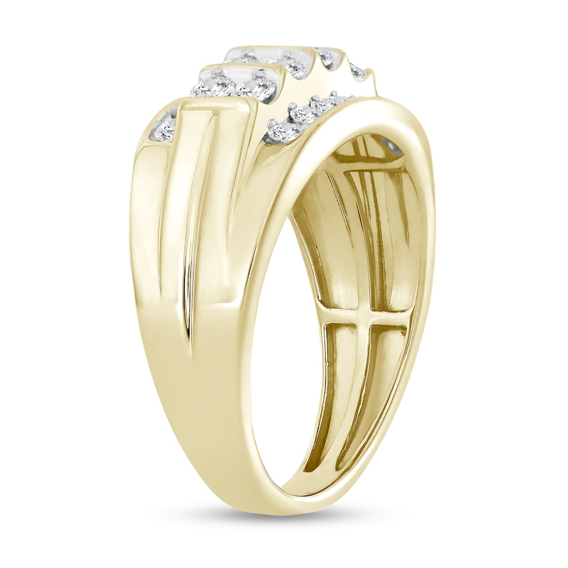 10K Solid Gold Diamond Four Row Ring