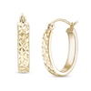 Thumbnail Image 1 of 12.5 x 18mm Diamond-Cut &quot;X&quot; Oval Flat Hoop Earrings in 10K Tube Hollow Gold