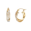 Thumbnail Image 1 of Cubic Zirconia Channel 15mm Triangular Twisted Double Hoop Earrings in 10K Tube Hollow Gold