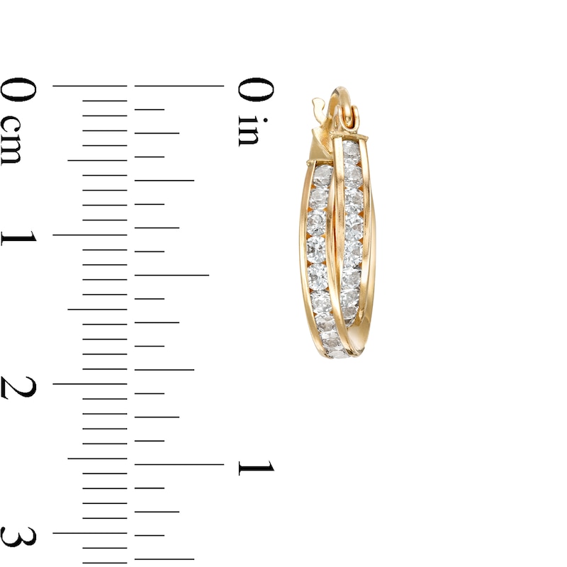 Main Image 2 of Cubic Zirconia Channel 15mm Triangular Twisted Double Hoop Earrings in 10K Tube Hollow Gold