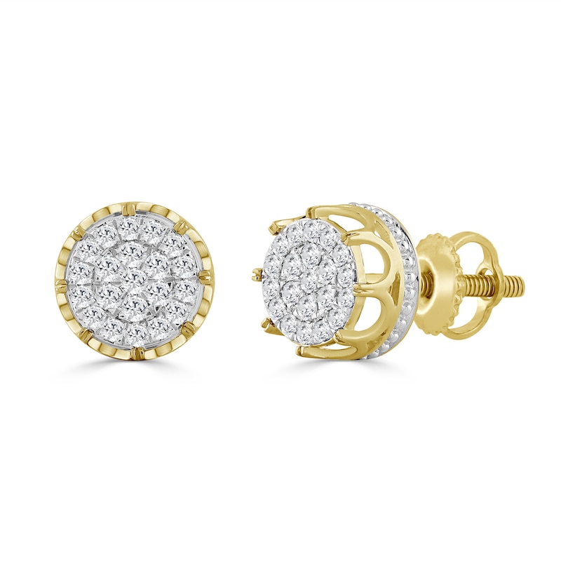 Main Image 1 of 10K Solid Gold 3/4 CT. T.W. Diamond Frame Large Crown Studs