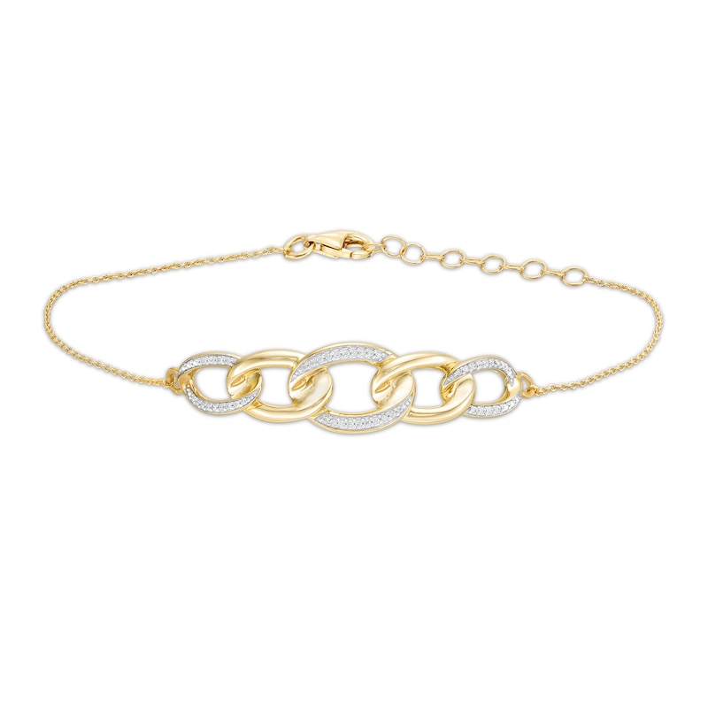 Main Image 1 of 1/10 CT. T.W. Diamond Graduated Chain Link Bracelet in Sterling Silver with 14K Gold Plate - 7.25&quot;