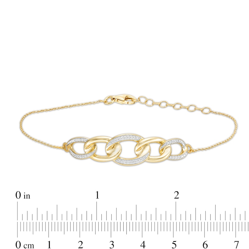 Main Image 2 of 1/10 CT. T.W. Diamond Graduated Chain Link Bracelet in Sterling Silver with 14K Gold Plate - 7.25&quot;