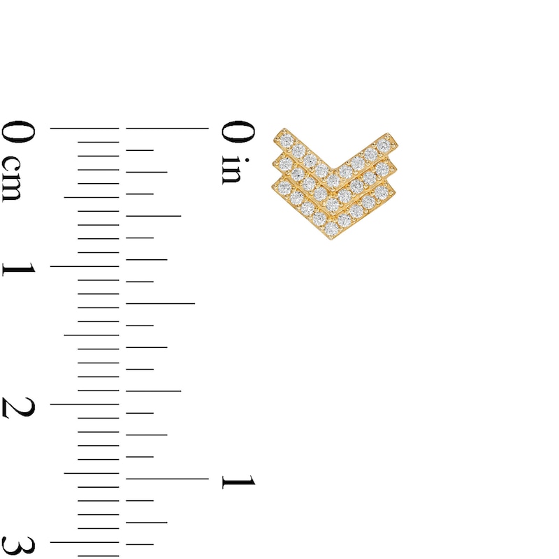 Main Image 2 of Cubic Zirconia Triple Row Chevron Stud Earrings in 10K Gold