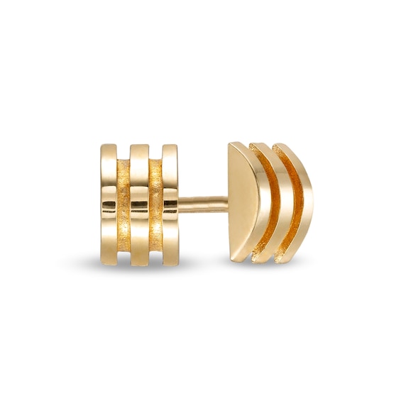 Triple Row Half Cylinder Stud Earrings in 10K Gold