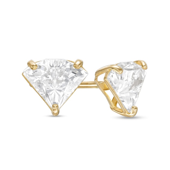 Diamond-Shaped Cubic Zirconia Solitaire Stud Earrings in 10K Gold