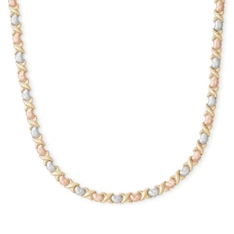 Diamond-Cut Hearts Stampato Necklace in 10K Hollow Tri-Tone Gold - 17&quot;