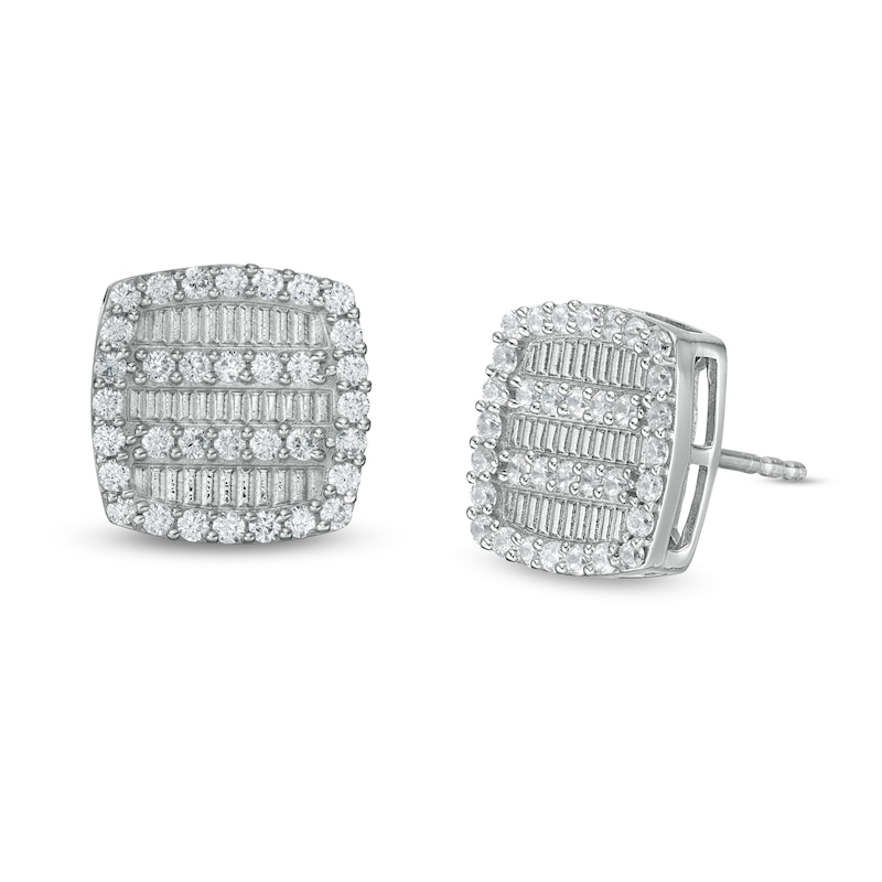 Main Image 1 of Cubic Zirconia Cushion Stud Earrings in Sterling Silver