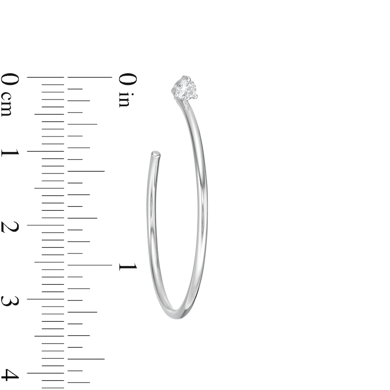 Main Image 2 of Cubic Zirconia Solitaire Open Hoop Earrings in Solid Sterling Silver