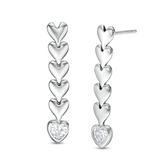 Made in Italy Cubic Zirconia Solitaire Hearts Drop Earrings in Sterling Silver