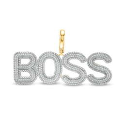 1/6 CT. T.W. Diamond Large &quot;BOSS&quot; Necklace Charm in Sterling Silver with 14K Gold Plate