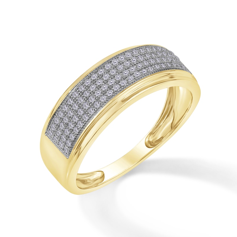 Main Image 3 of 1/3 CT. T.W. Diamond Multi-Row Stepped Edge Band in 10K Gold