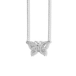 Sterling Silver 1/10 CT. T.W. Diamond Butterfly Pendant - 18&quot;