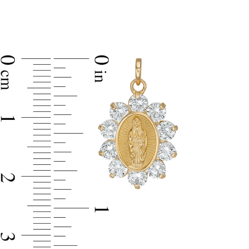 3.5mm Cubic Zirconia Shadow Frame Our Lady of Guadalupe Oval Necklace Charm in 10K Solid Gold