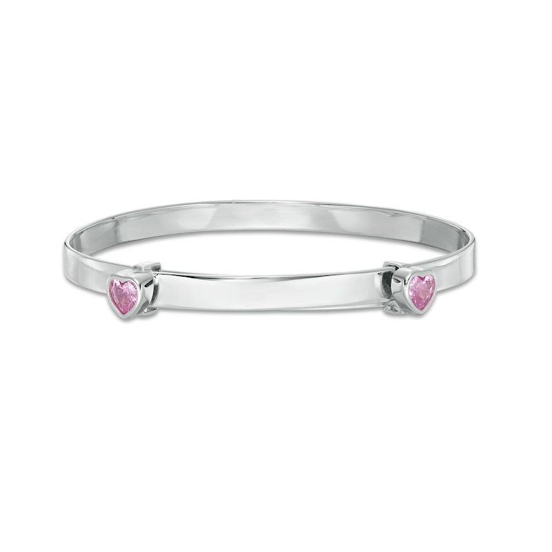 Main Image 1 of Child's 4mm Heart-Shaped Pink Cubic Zirconia Flexible Bangle in Sterling Silver - 2&quot;