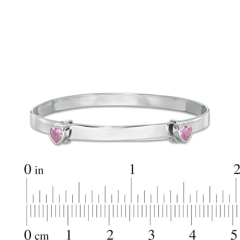 Main Image 2 of Child's 4mm Heart-Shaped Pink Cubic Zirconia Flexible Bangle in Sterling Silver - 2&quot;