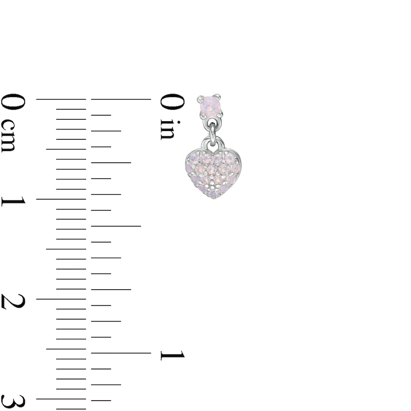 Child's Lab-Created Pink Opal Heart Drop Earrings in Sterling Silver