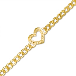 10K Hollow Gold Textured Heart Outline Curb Chain Bracelet - 7.5&quot;
