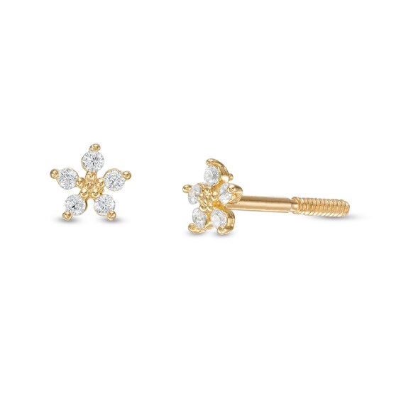 Child's Cubic Zirconia Flower Stud Earrings in 10K Gold