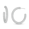 Thumbnail Image 1 of Cubic Zirconia Pavé Tube J-Hoop Earrings in Sterling Silver