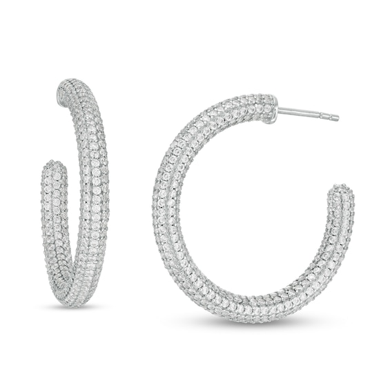 Cubic Zirconia PavÃ© Tube J-Hoop Earrings in Sterling Silver