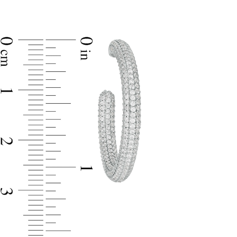 Main Image 2 of Cubic Zirconia Pavé Tube J-Hoop Earrings in Sterling Silver