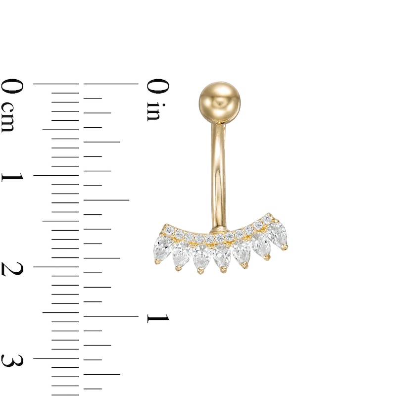 014 Gauge Pear-Shaped and Round Cubic Zirconia Curved Bar Belly Button Ring in 10K Gold