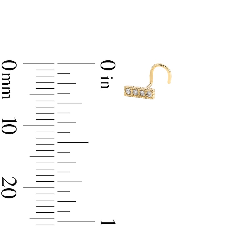 Main Image 3 of 14K Semi-Solid Gold CZ Beaded Bar Screw-Style Nose Stud - 22G