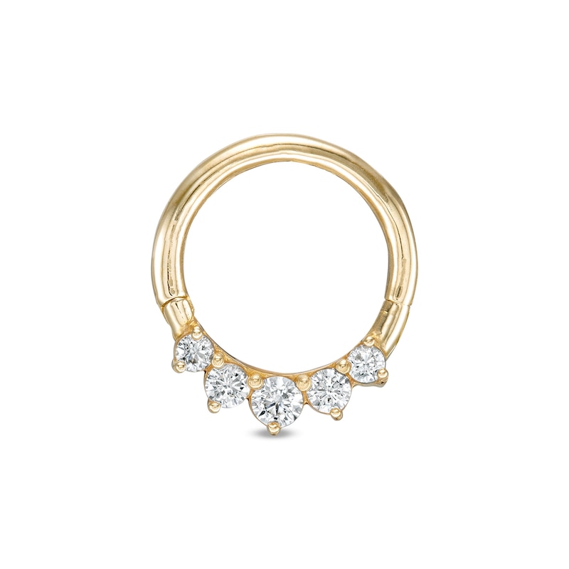 10K Solid Gold CZ Graduated Five Stone Nose Ring - 16G 3/8