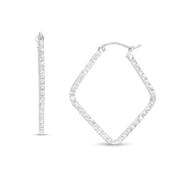 30mm Diamond-Cut Squared Tube Geometric Hoop Earrings in Hollow Sterling Silver