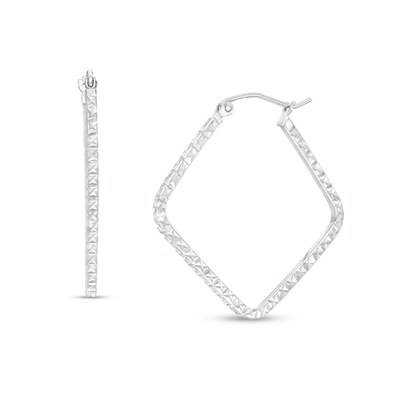 30mm Diamond-Cut Squared Tube Geometric Hoop Earrings in Hollow Sterling Silver