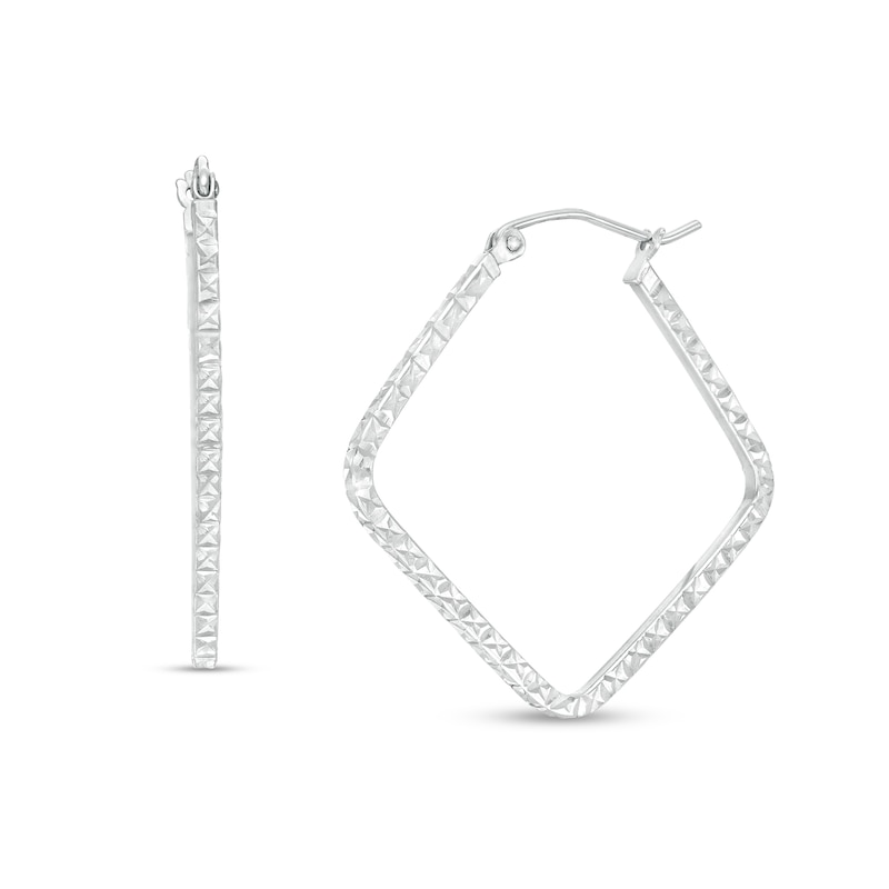 Main Image 1 of 30mm Diamond-Cut Squared Tube Geometric Hoop Earrings in Hollow Sterling Silver