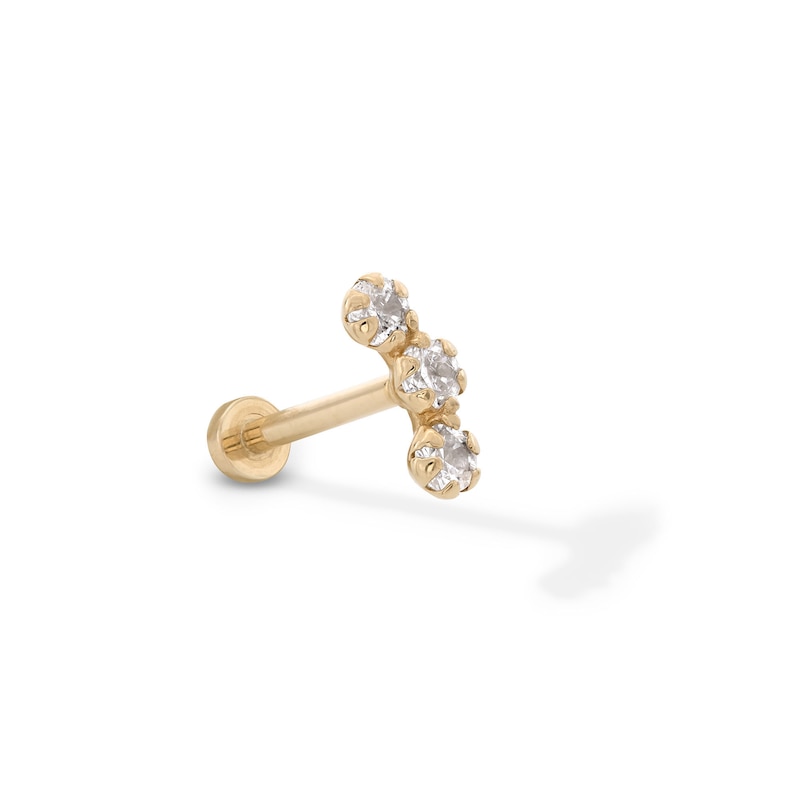 Main Image 1 of 14K Tube Gold CZ Curved Trio Stud - 18G 5/16&quot;