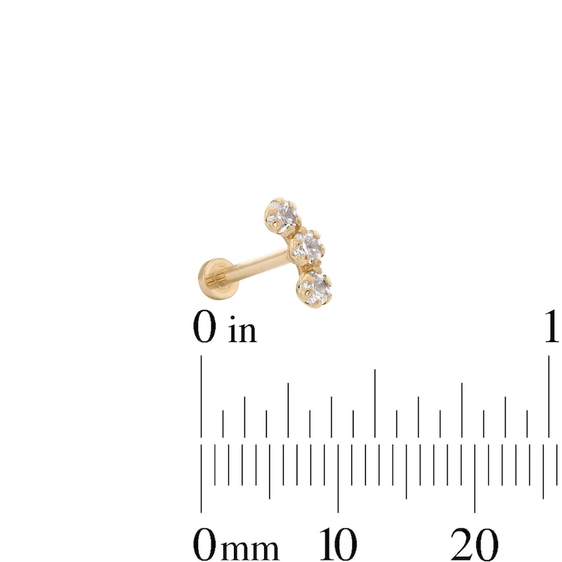 Main Image 2 of 14K Tube Gold CZ Curved Trio Stud - 18G 5/16&quot;