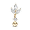 Thumbnail Image 0 of 014 Gauge Marquise and Round Cubic Zirconia Tri-Leaf Dangle Accent Top Down Belly Button Ring in 10K Gold