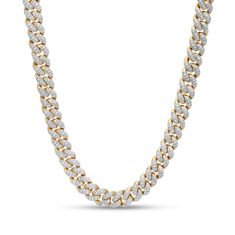 Main Image 1 of 2-1/2 CT. T.W. Diamond Semi-Solid Cuban Curb Chain Necklace in 10K Gold - 22&quot;