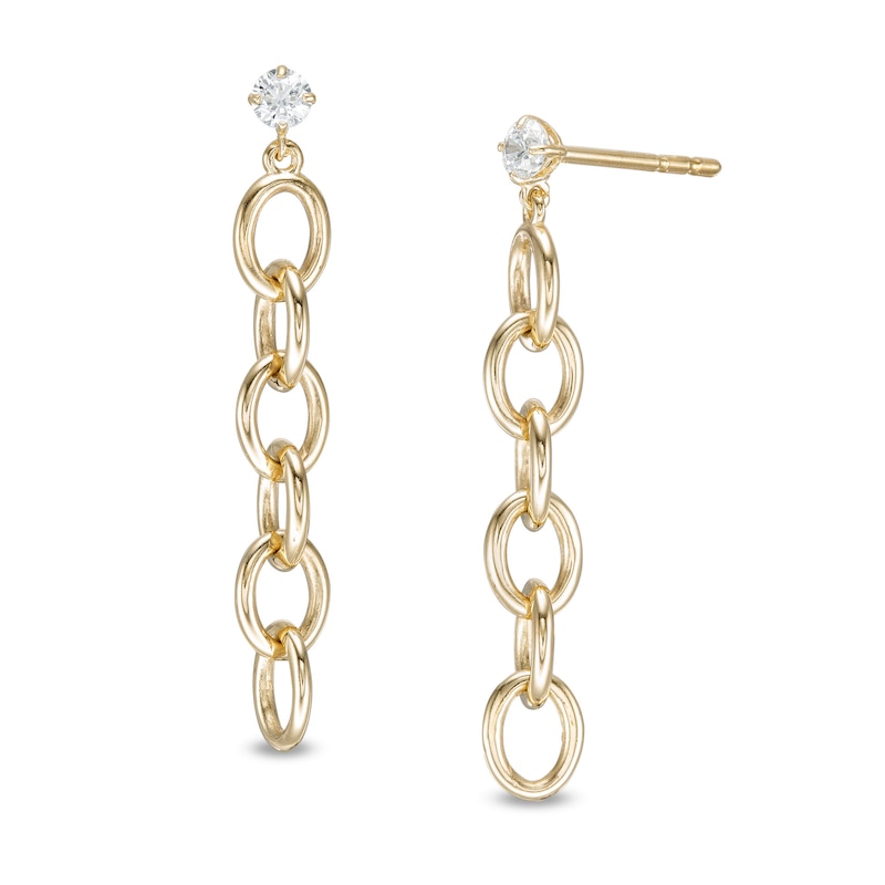 Main Image 1 of Cubic Zirconia Solitaire Oval Chain Link Linear Drop Earrings in 10K Gold