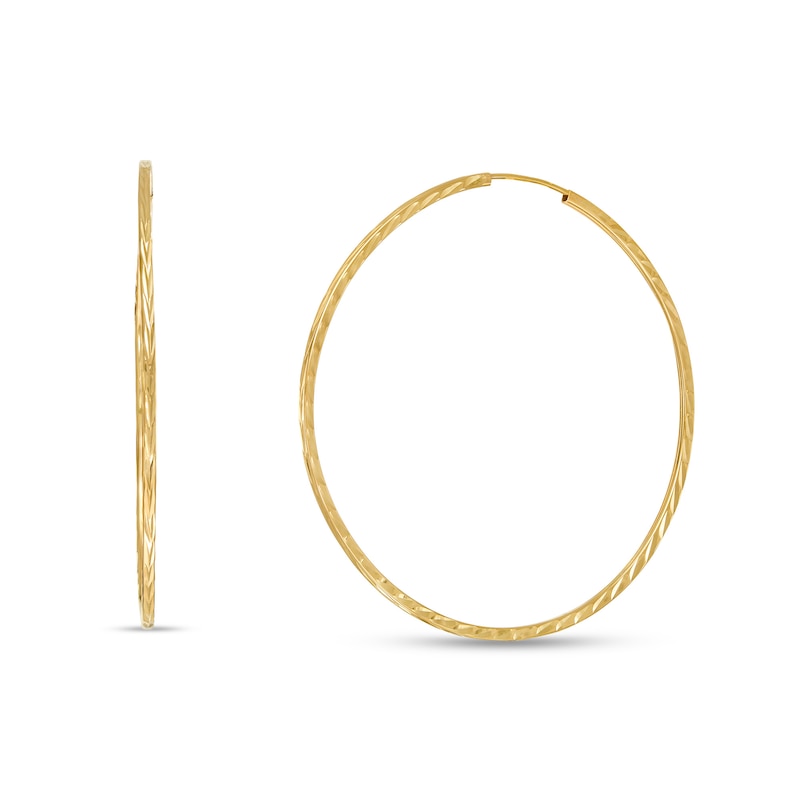 Main Image 1 of Continuous Diamond-Cut 50mm Hollow Hoop Earrings in 10K Gold